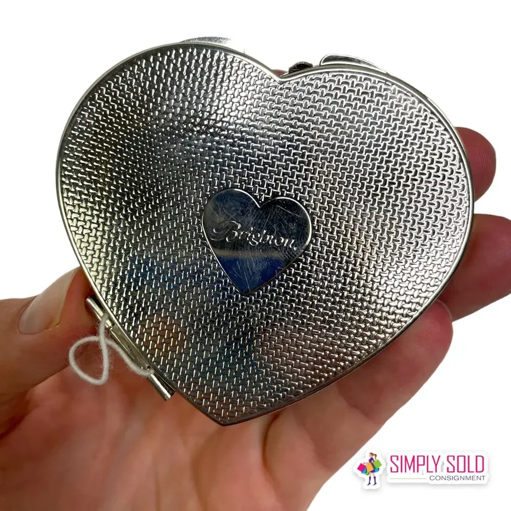 Brighton Mirror Compact Heart Venus Rising Silver Floral Rhinestones NWT